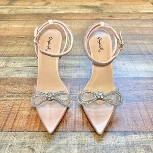 Qupid Blush and Clear Embellished Heels